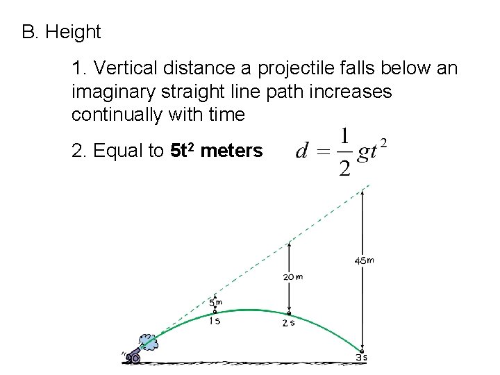 B. Height 1. Vertical distance a projectile falls below an imaginary straight line path B. Height 1. Vertical distance a projectile falls below an imaginary straight line path