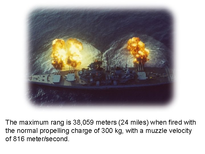 The maximum rang is 38, 059 meters (24 miles) when fired with the normal The maximum rang is 38, 059 meters (24 miles) when fired with the normal