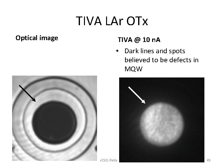 TIVA LAr OTx Optical image TIVA @ 10 n. A • Dark lines and