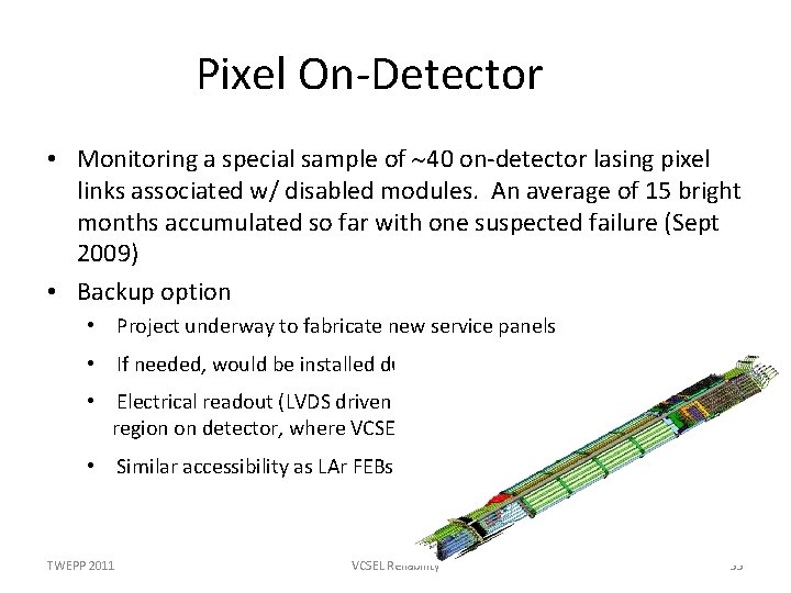 Pixel On-Detector • Monitoring a special sample of ~40 on-detector lasing pixel links associated