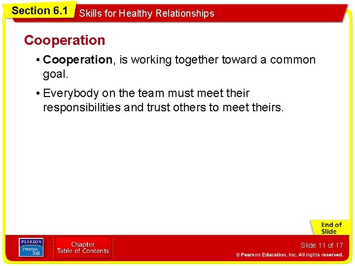 Section 6. 1 Skills for Healthy Relationships Cooperation • Cooperation, is working together toward
