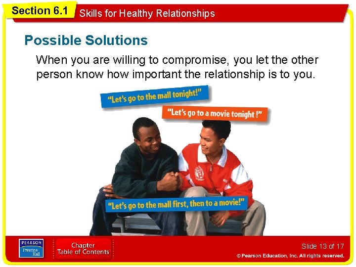 Section 6. 1 Skills for Healthy Relationships Possible Solutions When you are willing to