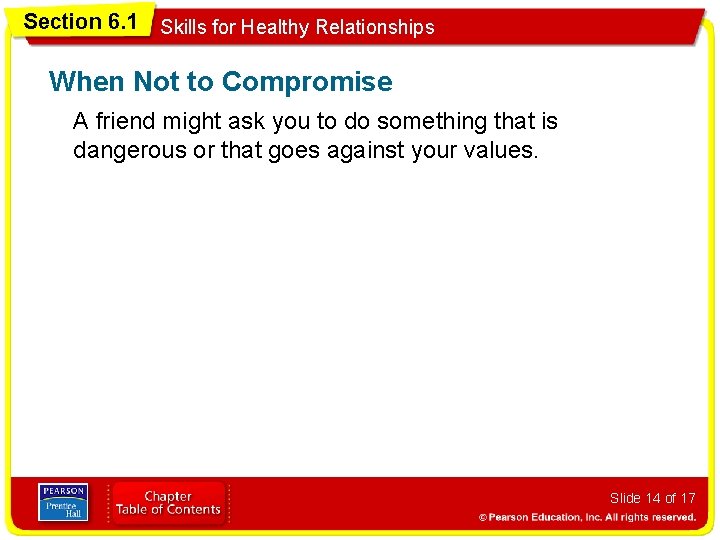 Section 6. 1 Skills for Healthy Relationships When Not to Compromise A friend might