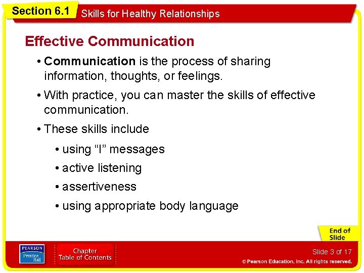 Section 6. 1 Skills for Healthy Relationships Effective Communication • Communication is the process