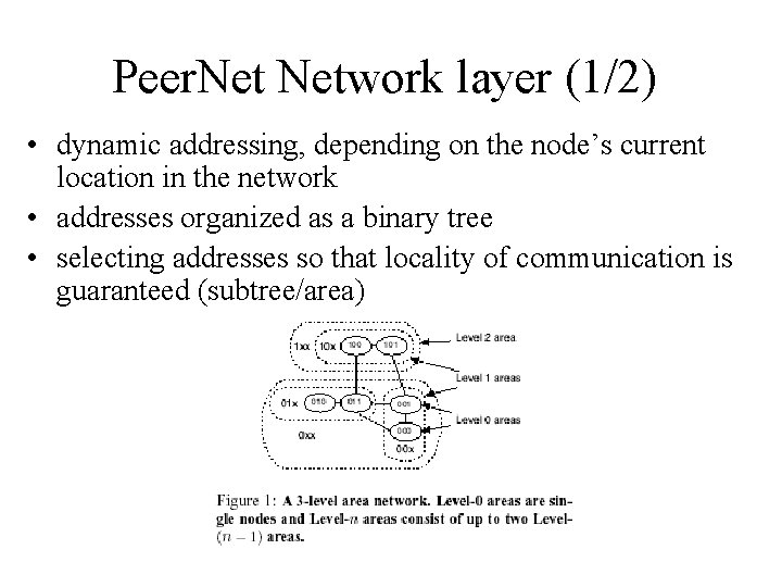 Peer. Network layer (1/2) • dynamic addressing, depending on the node’s current location in