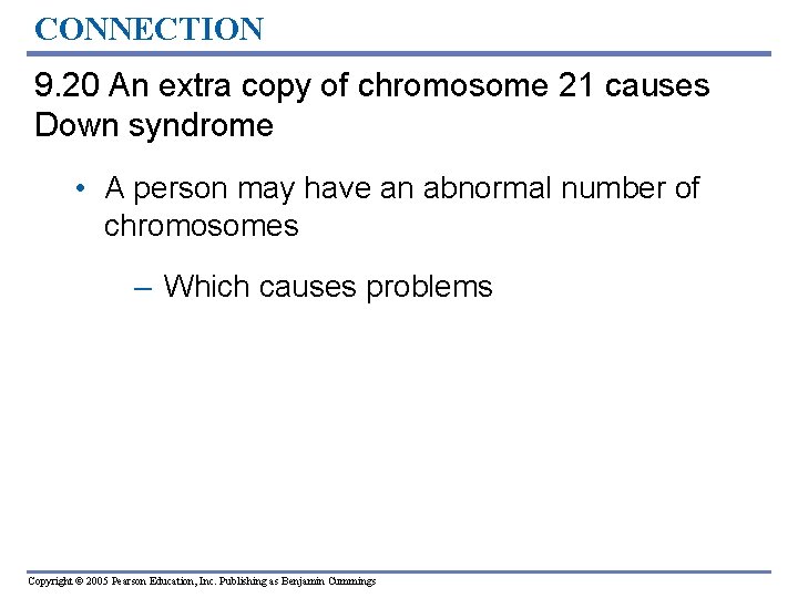 CONNECTION 9. 20 An extra copy of chromosome 21 causes Down syndrome • A