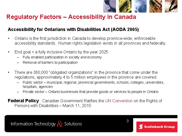 Regulatory Factors – Accessibility in Canada Accessibility for Ontarians with Disabilities Act (AODA 2005)