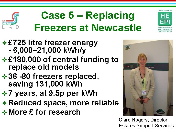 Case 5 – Replacing Freezers at Newcastle v £ 725 litre freezer energy -