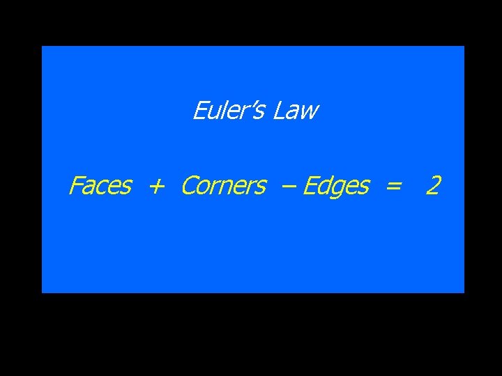 Euler’s Law Faces + Corners – Edges = 2 