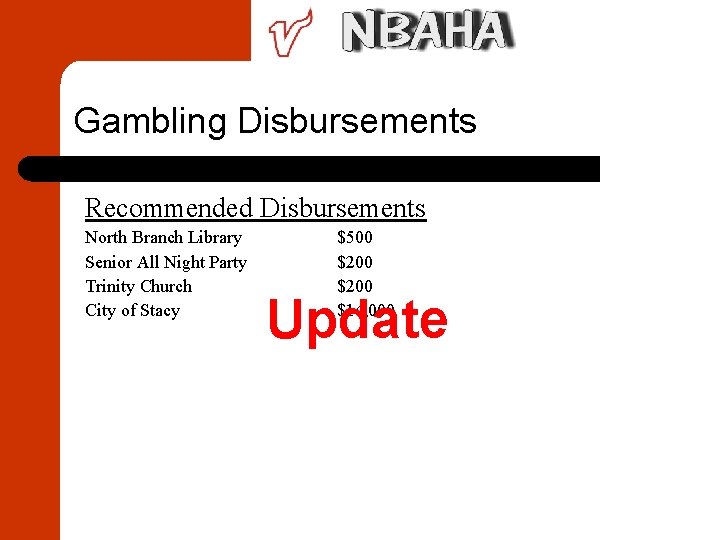 Gambling Disbursements Recommended Disbursements North Branch Library Senior All Night Party Trinity Church City