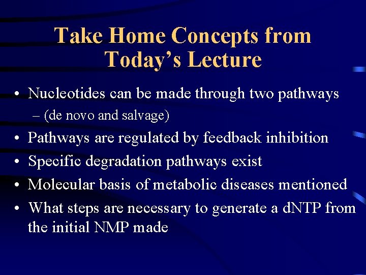 Take Home Concepts from Today’s Lecture • Nucleotides can be made through two pathways