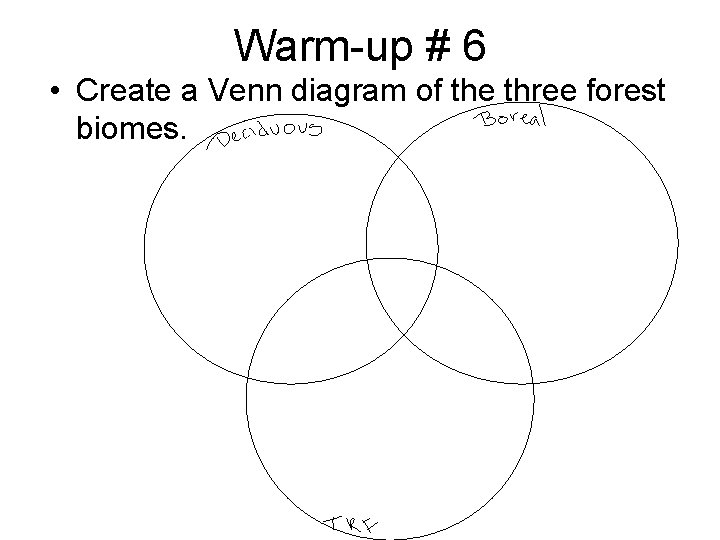 Warm-up # 6 • Create a Venn diagram of the three forest biomes. 