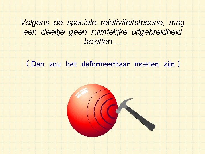 Volgens de speciale relativiteitstheorie, mag een deeltje geen ruimtelijke uitgebreidheid bezitten. . . (