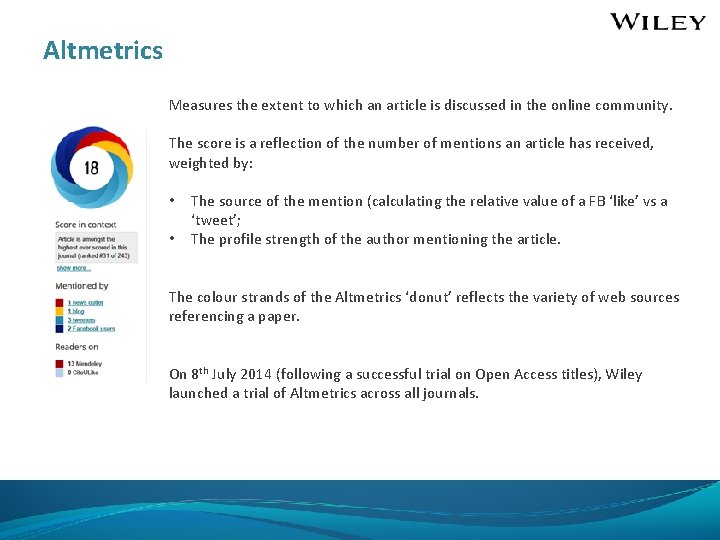 Altmetrics Measures the extent to which an article is discussed in the online community.