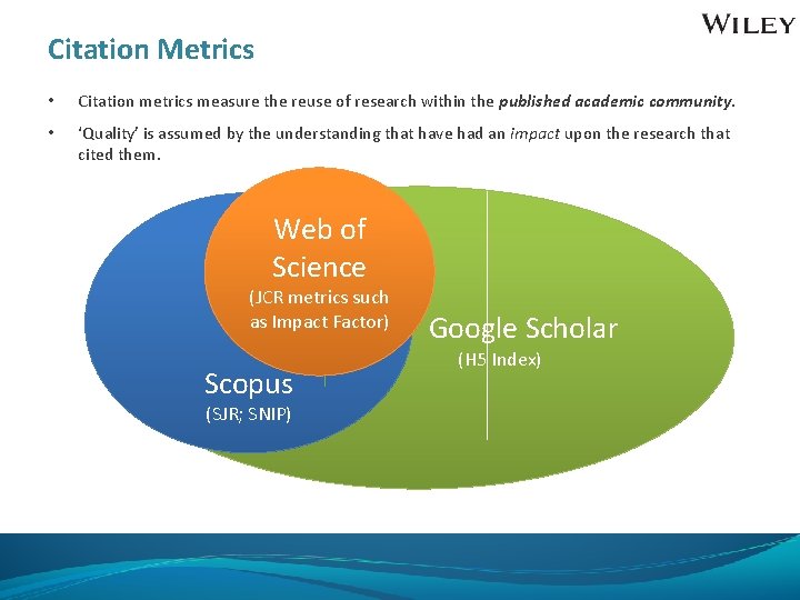 Citation Metrics • Citation metrics measure the reuse of research within the published academic