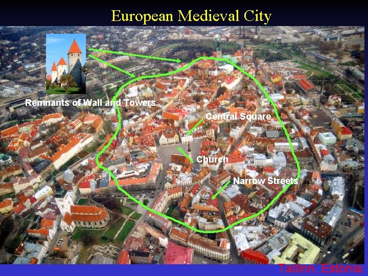 European Medieval City Remnants of Wall and Towers Central Square Church Narrow Streets Tallinn,