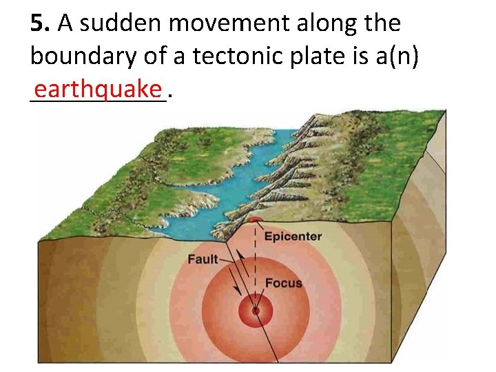 5. A sudden movement along the boundary of a tectonic plate is a(n) _____.