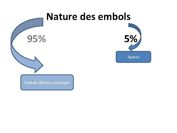 Nature des embols • 95% 5% Autres Embole fibrino-cruorique 