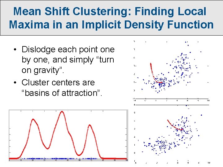 Mean Shift Clustering: Finding Local Maxima in an Implicit Density Function • Dislodge each Mean Shift Clustering: Finding Local Maxima in an Implicit Density Function • Dislodge each