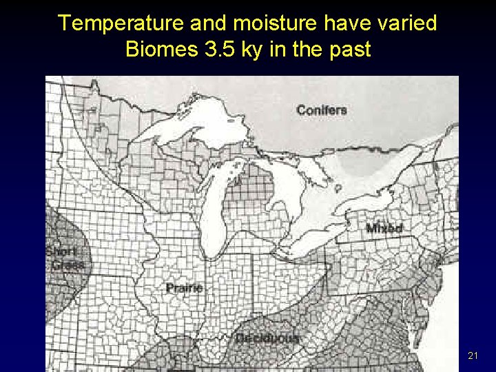 Temperature and moisture have varied Biomes 3. 5 ky in the past 21 