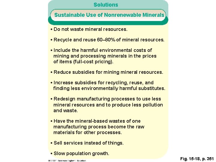 Solutions Sustainable Use of Nonrenewable Minerals • Do not waste mineral resources. • Recycle