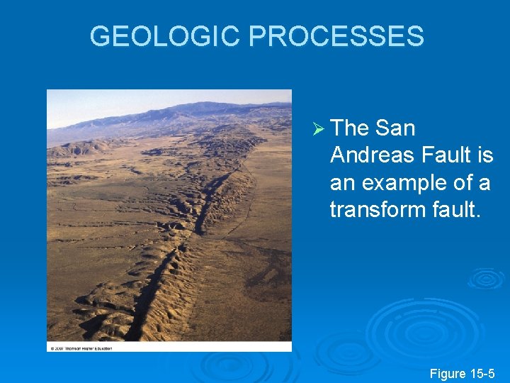 GEOLOGIC PROCESSES Ø The San Andreas Fault is an example of a transform fault.