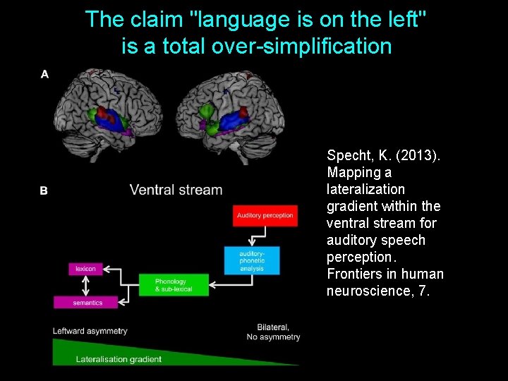 The claim "language is on the left" is a total over-simplification Specht, K. (2013).
