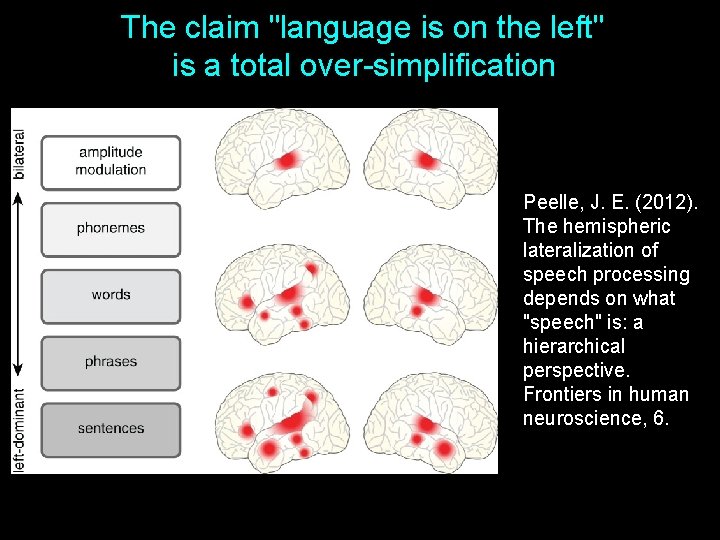 The claim "language is on the left" is a total over-simplification Peelle, J. E.