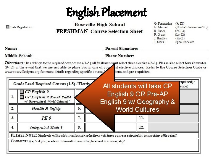 English Placement All students will take CP English 9 OR Pre-AP English 9 w/