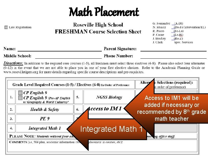 Math Placement Access to IM 1 will be added if necessary or recommended by