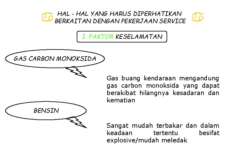  HAL - HAL YANG HARUS DIPERHATIKAN BERKAITAN DENGAN PEKERJAAN SERVICE I. FAKTOR KESELAMATAN