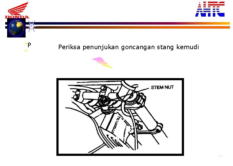 "P " Periksa penunjukan goncangan stang kemudi 77 