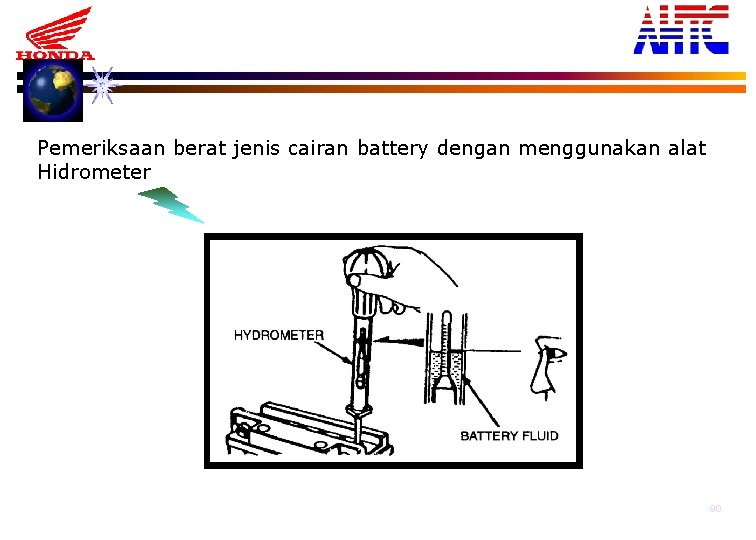 Pemeriksaan berat jenis cairan battery dengan menggunakan alat Hidrometer 90 
