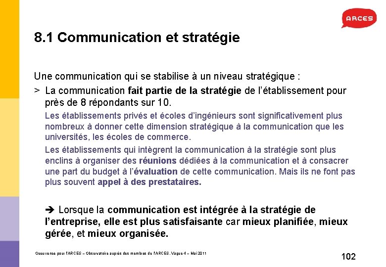 8. 1 Communication et stratégie Une communication qui se stabilise à un niveau stratégique