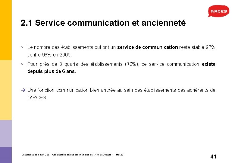 2. 1 Service communication et ancienneté > Le nombre des établissements qui ont un