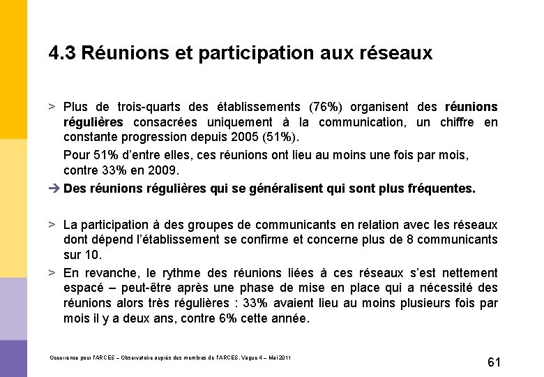 4. 3 Réunions et participation aux réseaux > Plus de trois-quarts des établissements (76%)