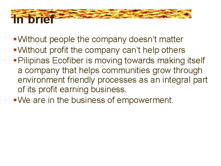 In brief Without people the company doesn’t matter Without profit the company can’t help