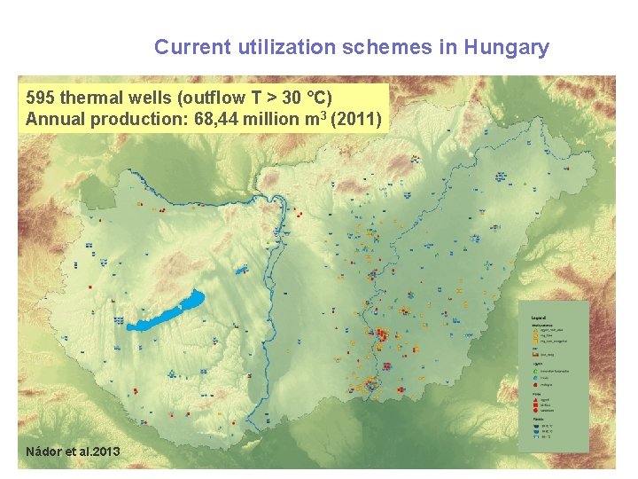 Current utilization schemes in Hungary 595 thermal wells (outflow T > 30 °C) Annual