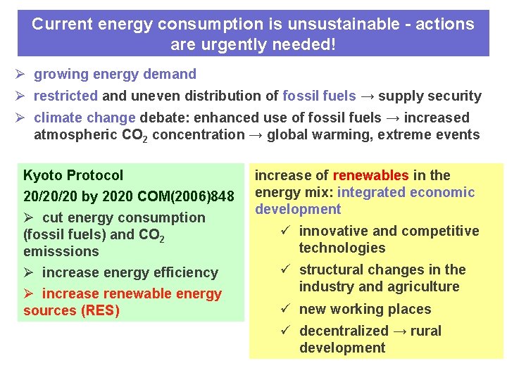Current energy consumption is unsustainable - actions are urgently needed! Ø growing energy demand