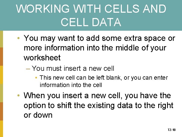 WORKING WITH CELLS AND CELL DATA • You may want to add some extra