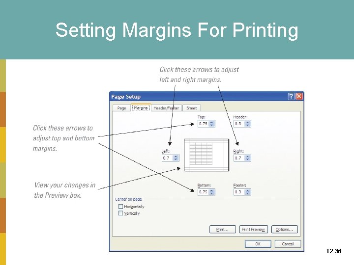 Setting Margins For Printing T 2 -36 