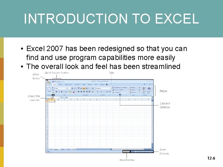 INTRODUCTION TO EXCEL • Excel 2007 has been redesigned so that you can find