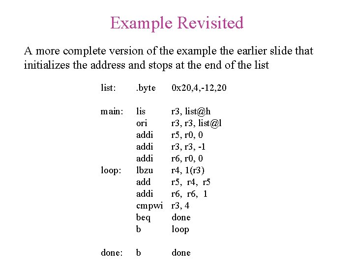Example Revisited A more complete version of the example the earlier slide that initializes