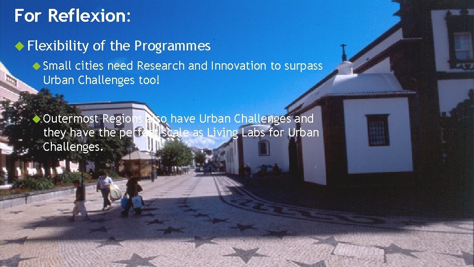 For Reflexion: Flexibility of the Programmes Small cities need Research and Innovation to surpass