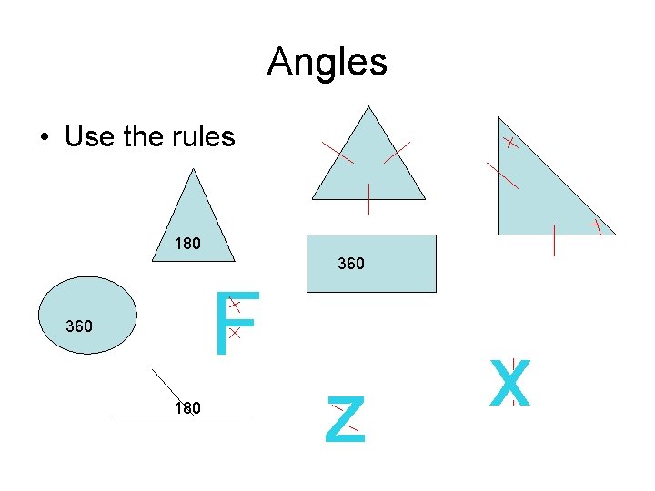 Angles • Use the rules 180 360 F 360 180 z x 