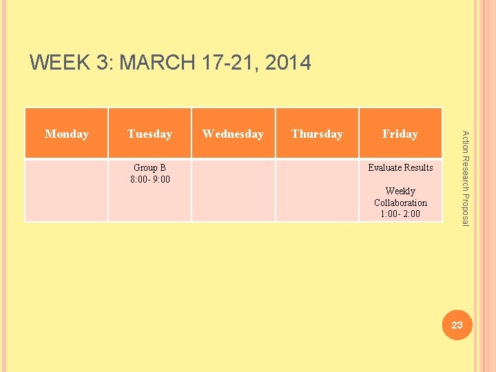 WEEK 3: MARCH 17 -21, 2014 Tuesday Group B 8: 00 - 9: 00