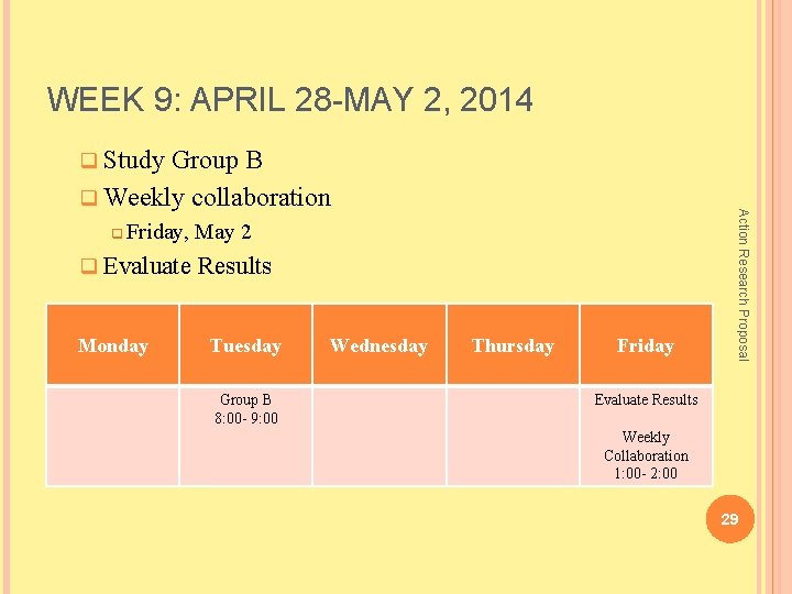 WEEK 9: APRIL 28 -MAY 2, 2014 q Study Group B q Friday, May