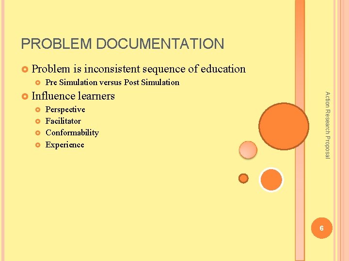 PROBLEM DOCUMENTATION £ Problem is inconsistent sequence of education £ Pre Simulation versus Post