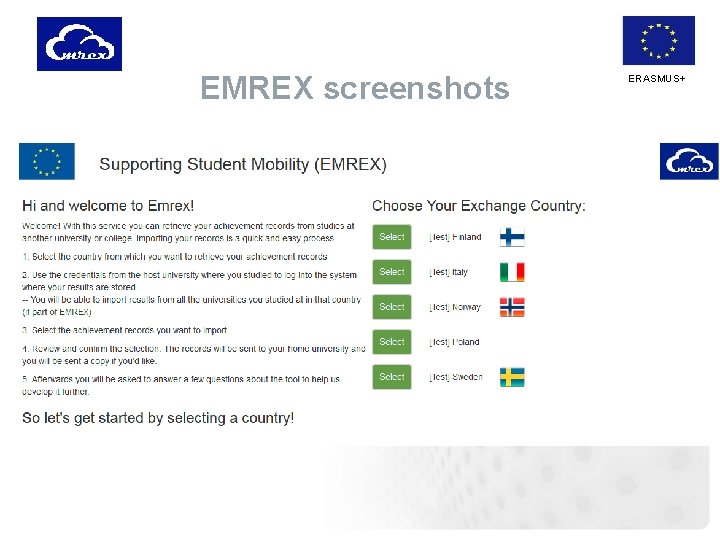 EMREX screenshots ERASMUS+ 