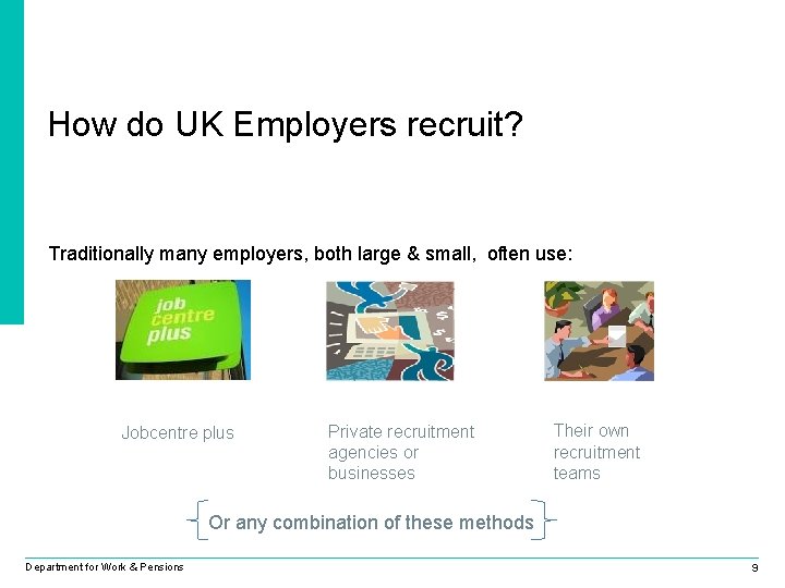 How do UK Employers recruit? Traditionally many employers, both large & small, often use: